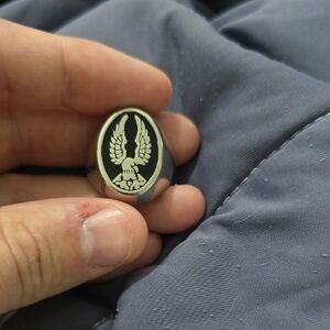 Silver and Black Eagle Emblem Ring 925 1985 Vintage 10.5